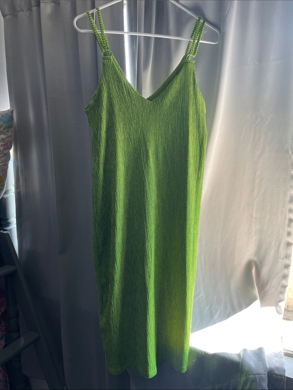 Zara Bright Green V-Neck Midi Slip Dress
